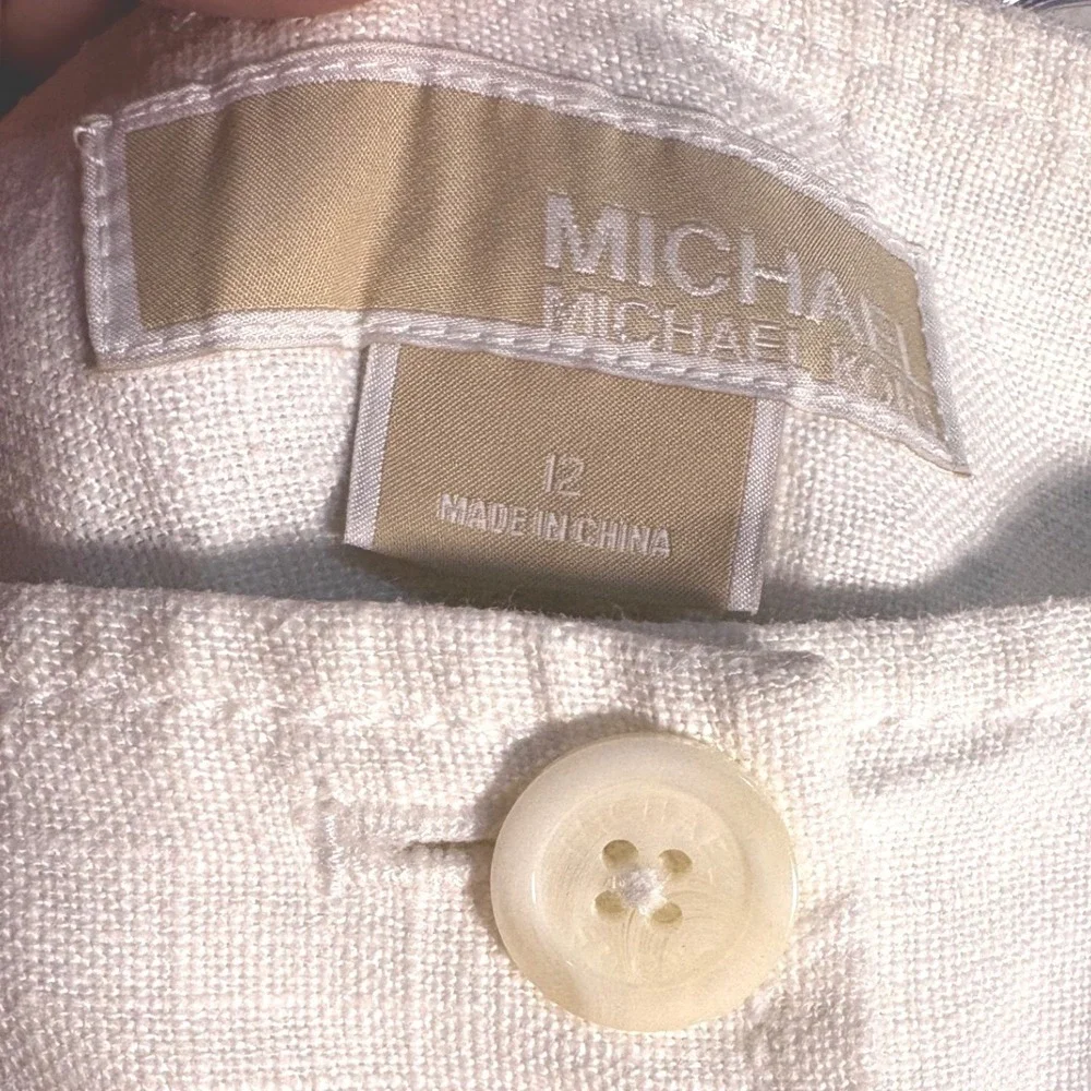 Michael Kors Linen Pants‎ Women 12 White Excellent Wide Leg Cuffed Trouser